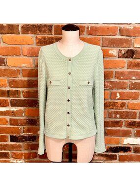 WHBM Novelty Crew Neck Cardigan Size Large Sage Mint